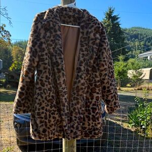 Leopard Print Faux Fur Coat